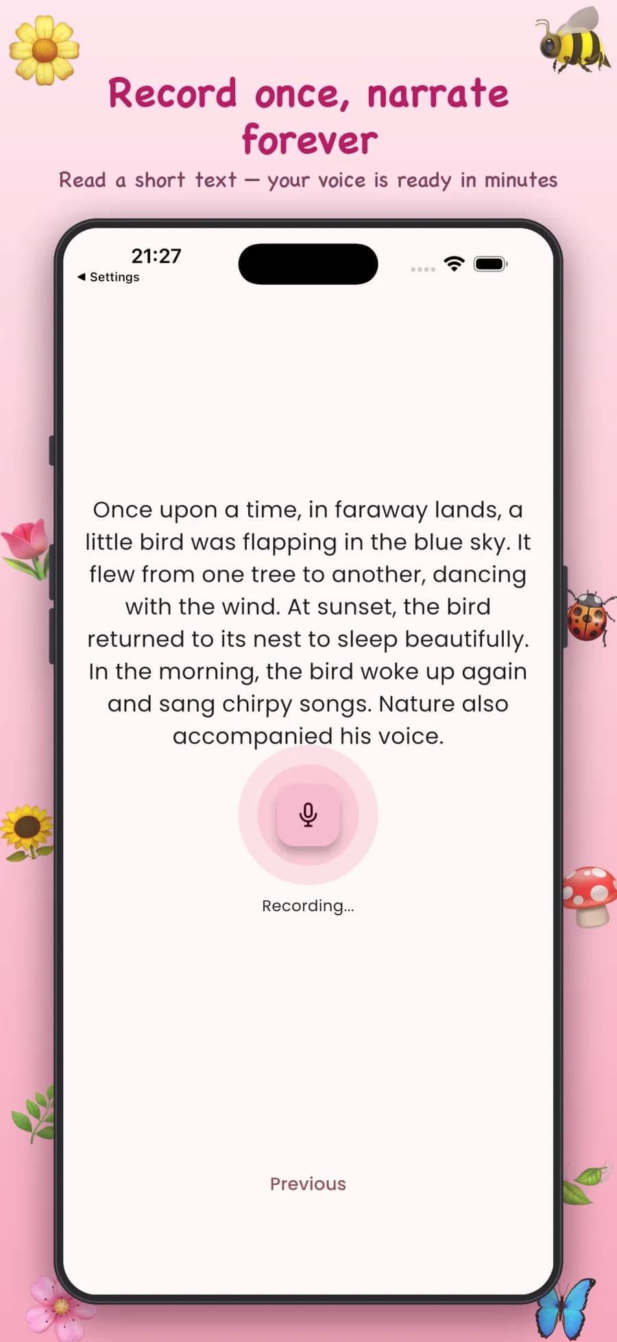 Recording a voice sample in Taletune